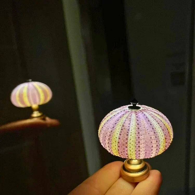 Sea Urchin Shell Night Light with Gold-Tone Base – Coastal Accent Lamp for Bedroom, Living Room & Nursery