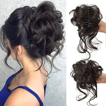 Clip-In Messy Bun Hairpiece with Curls – Synthetic Hair Extension for Instant Updo Volume and Texture