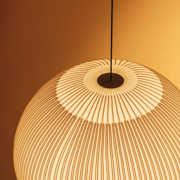 Ribbed Lycra Hanging Light Fixture – 18 in Round Dimmable LED Ceiling Pendant for Kitchen Island, Dining Table & Modern Living Areas