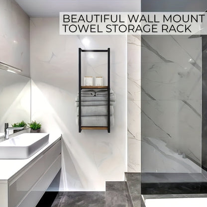 Contemporary Metal Towel Rack with Waterproof Shelf | Space-Saving Design for Organized Bathrooms