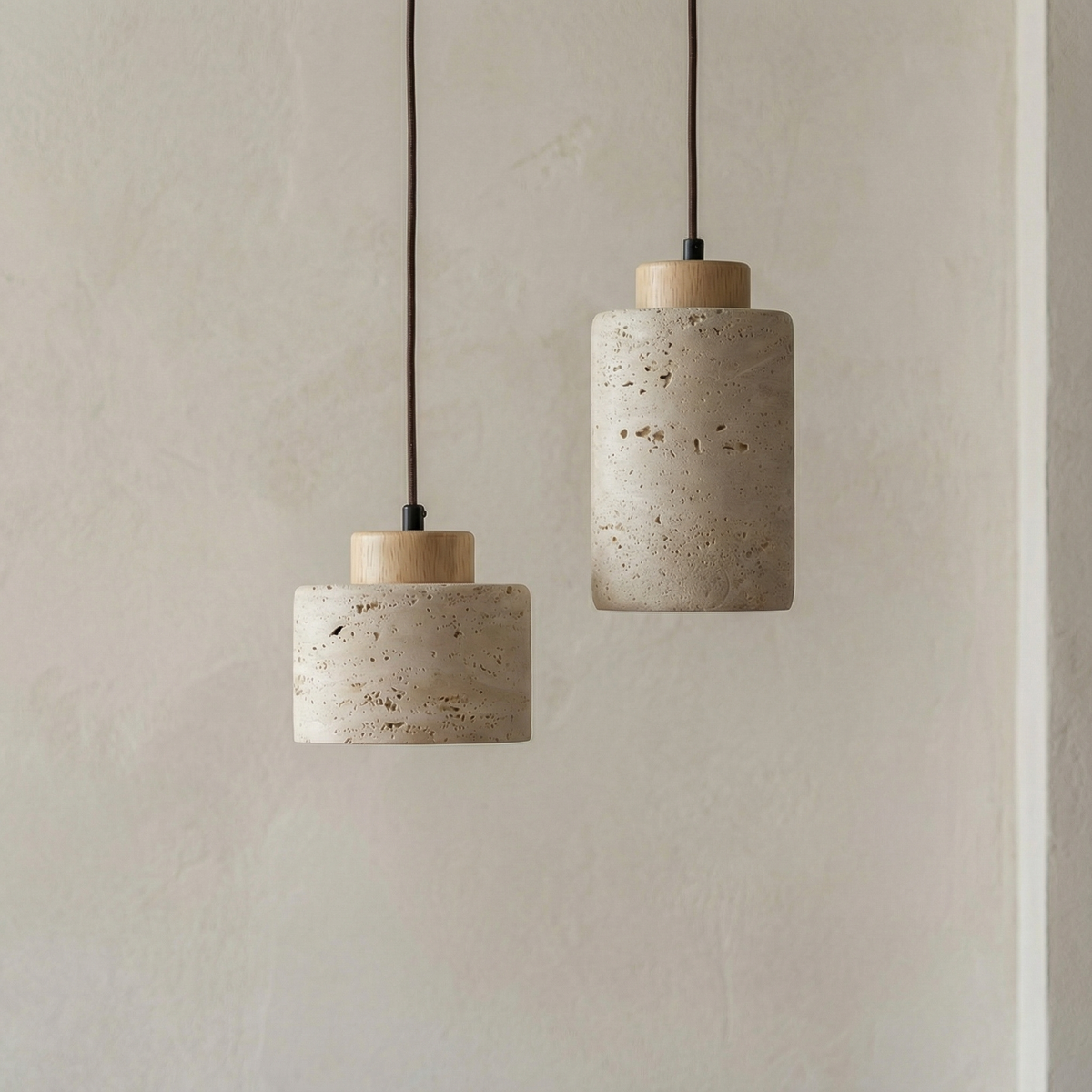 Textured Stone Shade Hanging Light with Natural Grain Finish for Kitchen Island Dining Room Modern Minimalist Ceiling Fixture