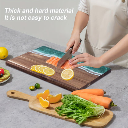 Acacia Wood Serving Board with Resin Wave Inlay 18x9 Inch Coastal Charcuterie Tray for Cheese Fruit Bread Kitchen Decor