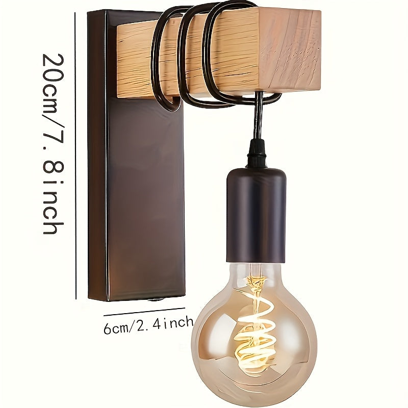 Metal and Wood Wall Light Fixture with E27 Socket – Modern Rustic Sconce for Hallway Bedroom Living Room – Semi-Flush Mount Design