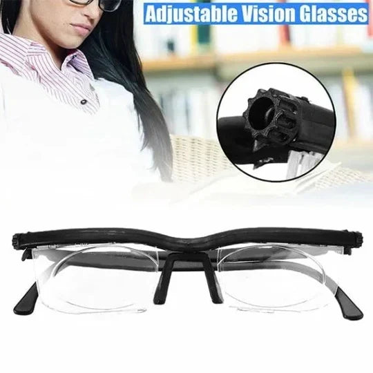 Dial-Adjustable Reading Glasses with Variable Focus Lenses for Near and Far Vision Clarity