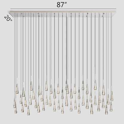 Cascading Raindrop Linear LED Chandelier – Textured Glass Orbs, Adjustable Height, Vaulted Ceiling Ready – 37 to 120 Inch Options for