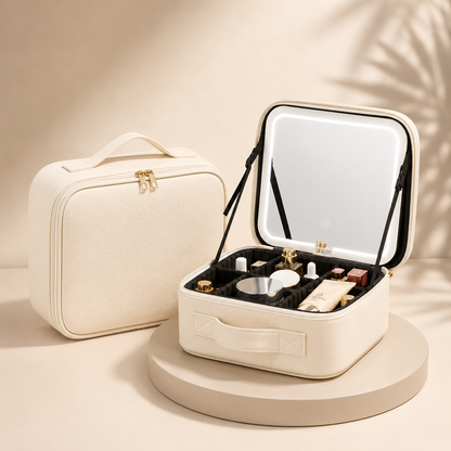 Trousse de maquillage de voyage élégante avec miroir LED et rangement ajustable | L'organisateur idéal pour la beauté en déplacement