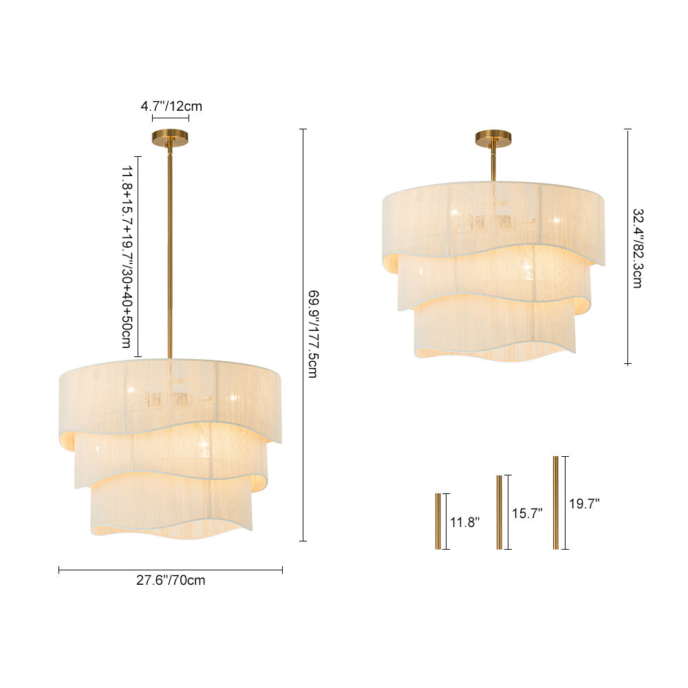 Bohemian 6-Light Tiered Chandelier with Hand-Woven Shade | Adjustable Drum Fixture for Dining Room & Entryway | Hardwired Candelabra Brass