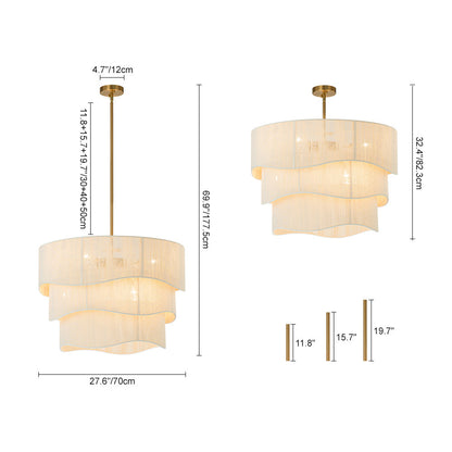 Bohemian 6-Light Tiered Chandelier with Hand-Woven Shade | Adjustable Drum Fixture for Dining Room & Entryway | Hardwired Candelabra Brass