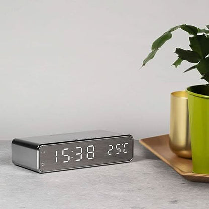 Nightstand Alarm Clock with Qi Wireless Charging Pad – Jumbo LED Display for Bedroom – Sleek Design for Desk or Bedside