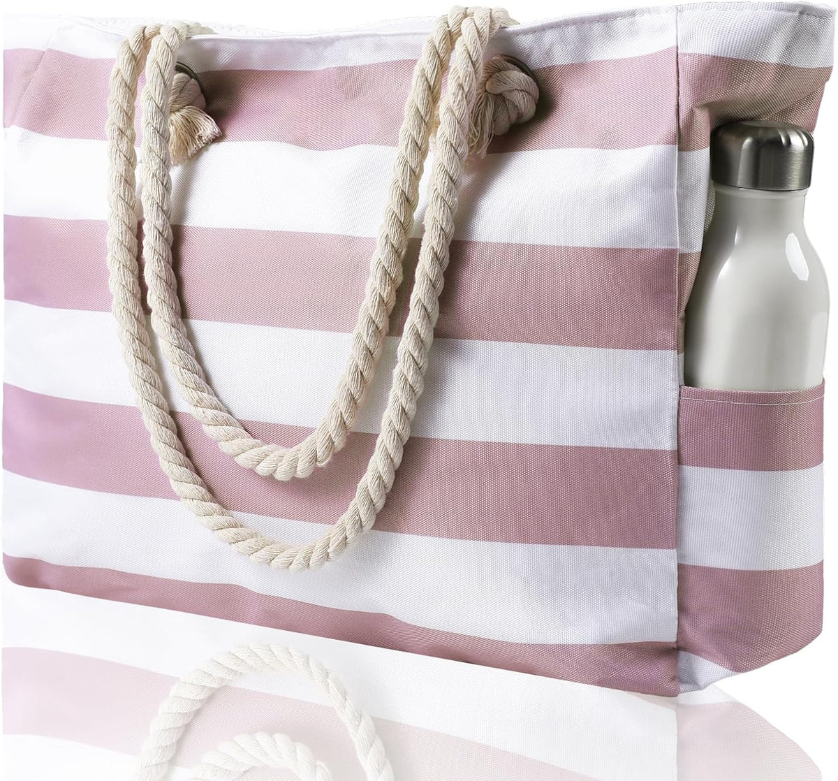 Zippered Canvas Beach Bag for Women – Waterproof Tote with Pockets for Pool, Travel & Everyday Errands – Sand-Resistant Shoulder Carryall