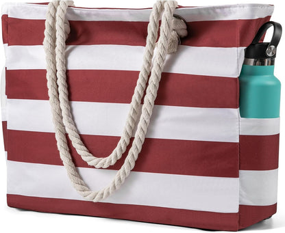 Zippered Canvas Beach Bag for Women – Waterproof Tote with Pockets for Pool, Travel & Everyday Errands – Sand-Resistant Shoulder Carryall