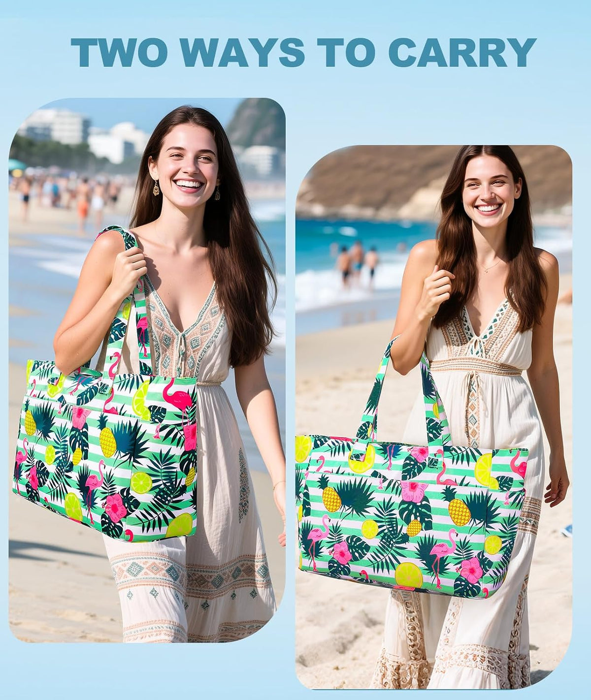 Ultimate Beach Tote | Extra Large Waterproof Bag with Zippered Wet Compartment | Lightweight & Foldable for Easy Travel