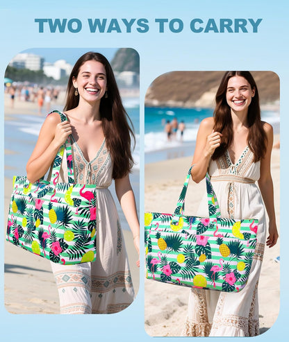 Ultimate Beach Tote | Extra Large Waterproof Bag with Zippered Wet Compartment | Lightweight & Foldable for Easy Travel