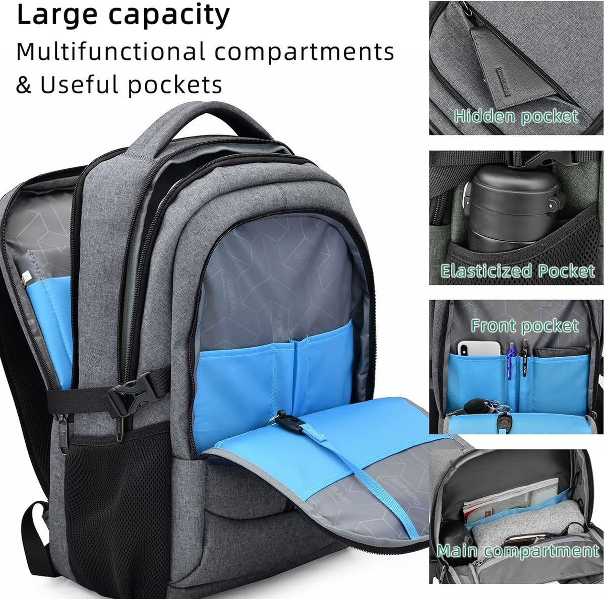 Travel Backpack with USB Charging Port for Laptops up to 17 Inches | Water-Resistant Daypack with Anti-Theft Pocket for Business Work School