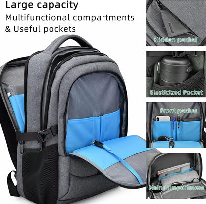 Travel Backpack with USB Charging Port for Laptops up to 17 Inches | Water-Resistant Daypack with Anti-Theft Pocket for Business Work School