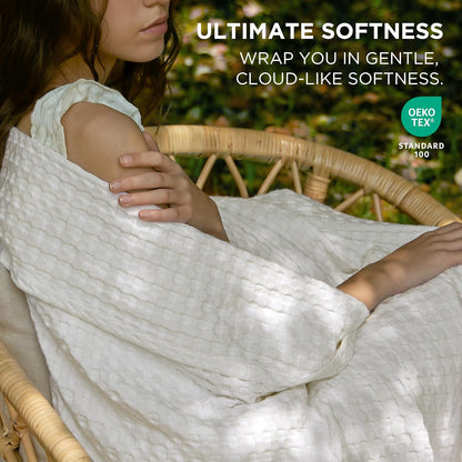 Cozy Haven | Couverture Queen légère en coton et bambou à tissage gaufré rafraîchissant | Jeté d'été doux pour ceux qui ont chaud la nuit