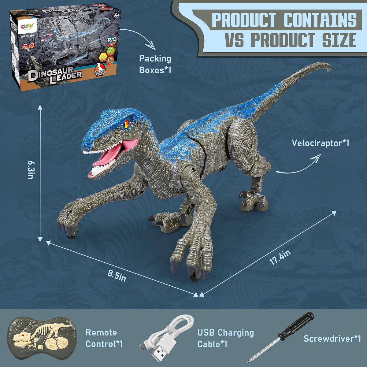 RC Prehistoric Predator Toy with Wireless Controller, 360° Spin, Sound Effects & LED Lights for Kids Ages 4+