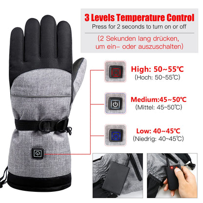 Battery-Powered Heated Winter Gloves with Touchscreen Fingers & 3 Temperature Settings for Skiing, Outdoor Work