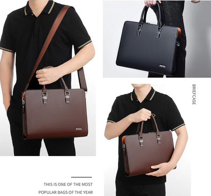 Executive Leather Laptop Bag 15.6-Inch for Work Travel School Office Business Men Women Professionals