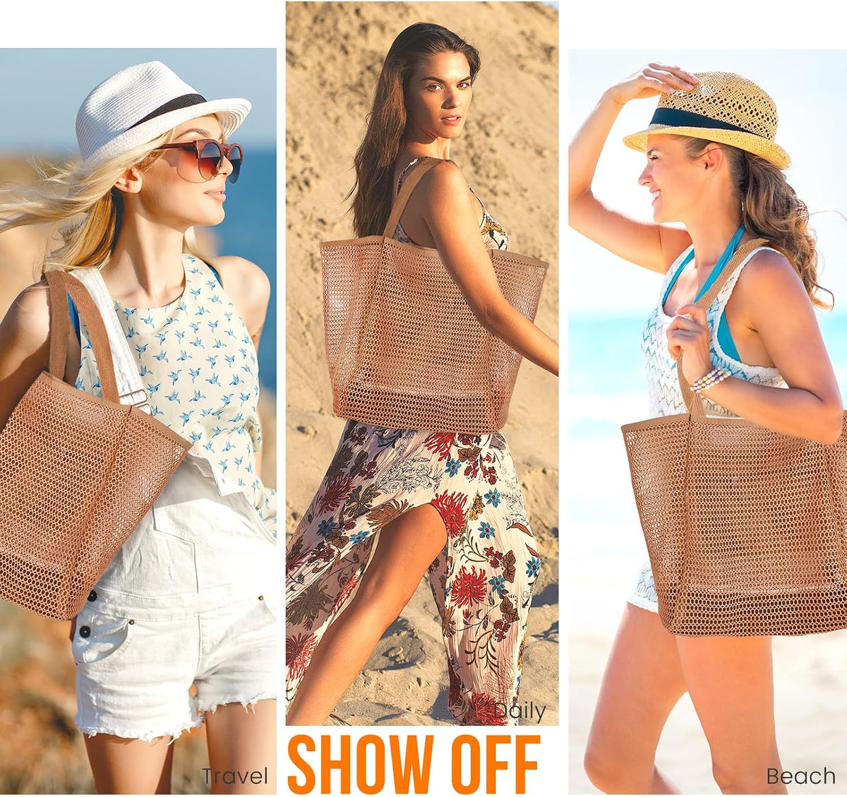 Ambiance estivale | Sac de plage en maille avec grande poche intérieure | Design anti-sable pour un voyage en toute simplicité