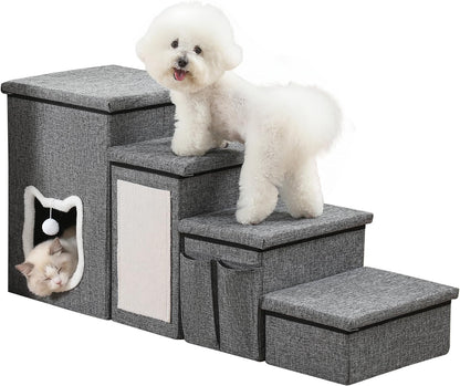 Pet Haven | Escaliers antidérapants pour chiens en 3 étapes avec rangement | Accès facile pour petits chiens et chats