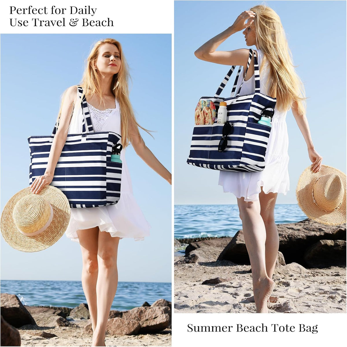 Sac de plage imperméable Ortekor avec fermeture éclair et conception anti-sable | Grande capacité pour les voyages et la salle de sport
