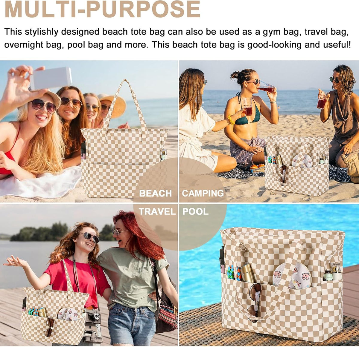 Sac de plage extra large avec compartiment étanche, sac de plage imperméable pour piscine et natation, sac fourre-tout pour le voyage