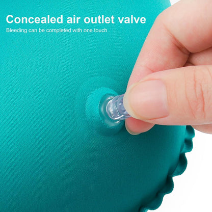 Inflatable Neck Travel Pillow with Built-In Hand Pump for Airplane, Car & Train Trips | Waterproof Ergonomic Support | Compact Portable Desi