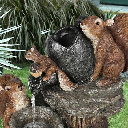 Tabletop Water Fountain with Animal Figurine & Solar LED Light for Patio Garden Balcony Outdoor Decor