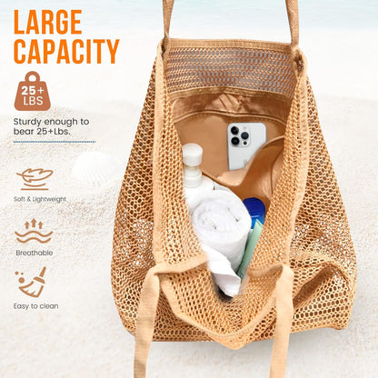 Ambiance estivale | Sac de plage en maille avec grande poche intérieure | Design anti-sable pour un voyage en toute simplicité