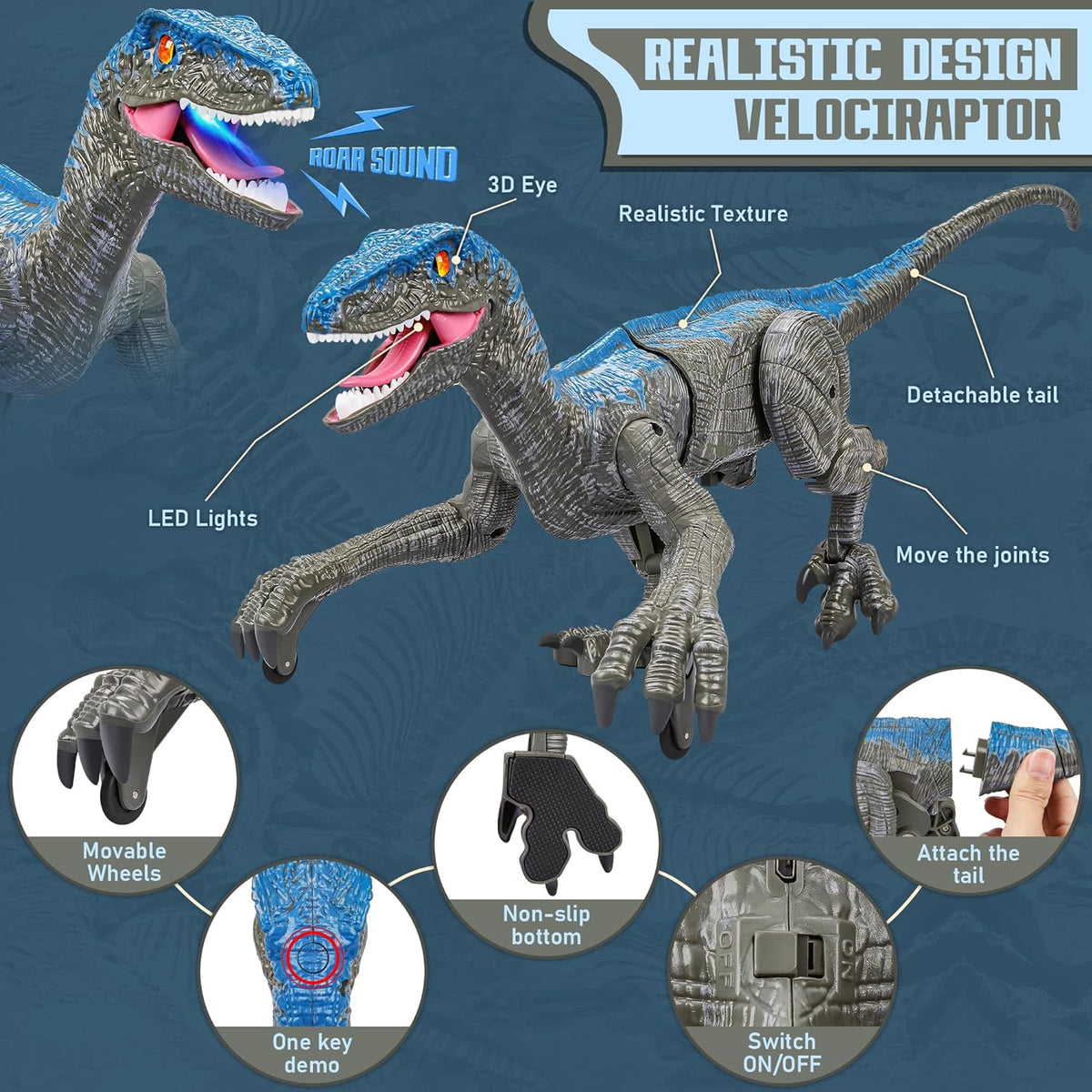 RC Prehistoric Predator Toy with Wireless Controller, 360° Spin, Sound Effects & LED Lights for Kids Ages 4+