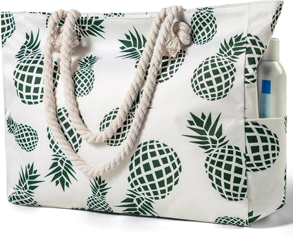 Oversized Zippered Tote with Sand-Resistant Lining for Pool Days & Travel | Water-Resistant Canvas Carryall