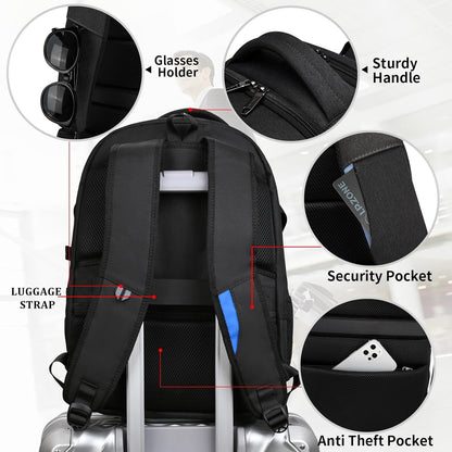 Travel Backpack with USB Charging Port for Laptops up to 17 Inches | Water-Resistant Daypack with Anti-Theft Pocket for Business Work School