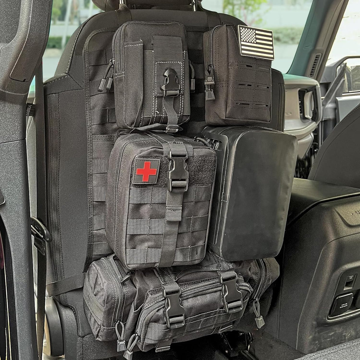 Tactique | Organisateur de siège auto avec design imperméable et sangles Molle | Solution de rangement polyvalente pour voitures, camions et SUV