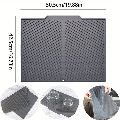 Silicone Drying Mat for Kitchen Counter – Heat Resistant, Non-Slip Dish Drainer Pad for Dishes, Glasses, Cookware | Dishwasher Safe