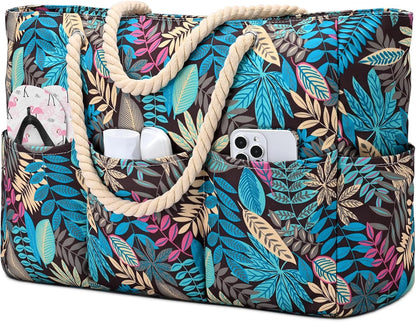 Oversized Water-Resistant Shoulder Tote with Secure Zip Top & 7 Compartments for Towels, Gear & Essentials