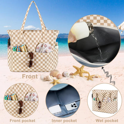 Sac de plage extra large avec compartiment étanche, sac de plage imperméable pour piscine et natation, sac fourre-tout pour le voyage