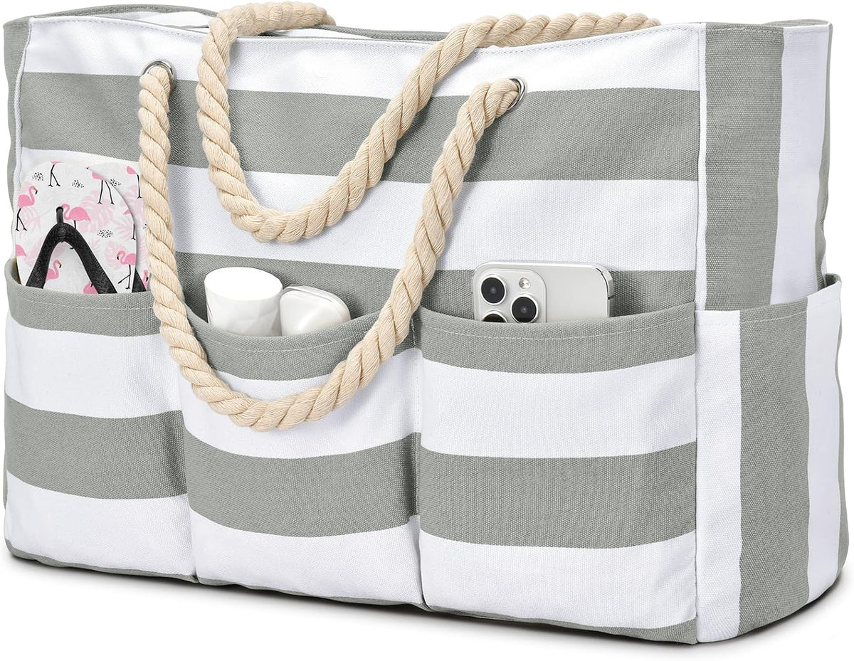 Oversized Water-Resistant Shoulder Tote with Secure Zip Top & 7 Compartments for Towels, Gear & Essentials