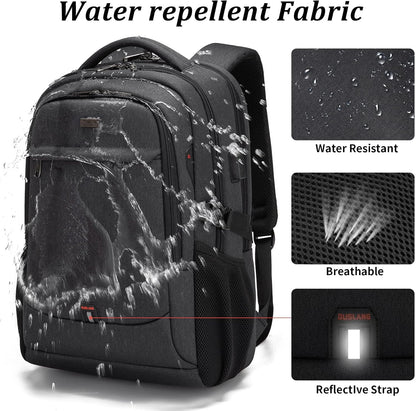 Travel Backpack with USB Charging Port for Laptops up to 17 Inches | Water-Resistant Daypack with Anti-Theft Pocket for Business Work School