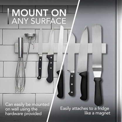 14-Inch Magnetic Knife Rack in Stainless Steel for Wall or Refrigerator