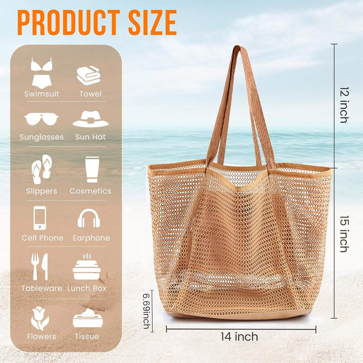 Ambiance estivale | Sac de plage en maille avec grande poche intérieure | Design anti-sable pour un voyage en toute simplicité