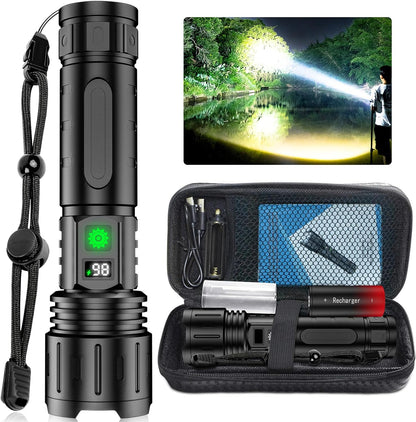 Rechargeable Tactical Flashlight – Ultra Bright LED with 5 Modes, Adjustable Zoom & LCD Display for Camping, Power Outages & Outdoor