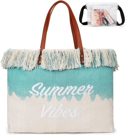 Neoprene Beach Bag with Inner Zipper Pocket, Large Beach Tote Bag with Purse, Machine Washable Travel Tote Bag