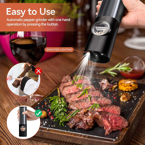 Cuisine Élégante | Ensemble de moulins à sel et à poivre électriques rechargeables avec mouture réglable | Utilisation à une main pour un assaisonnement sans effort