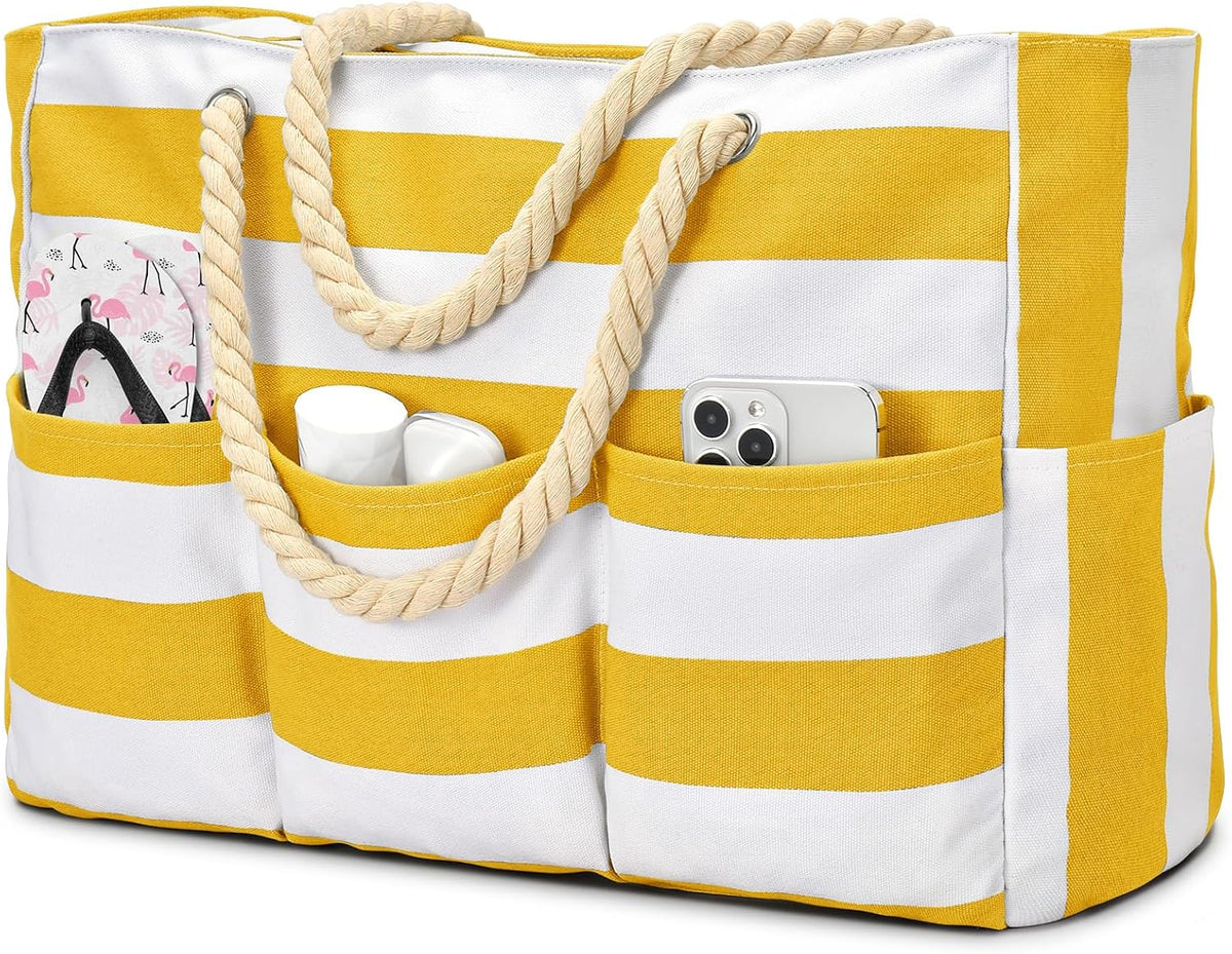Oversized Water-Resistant Shoulder Tote with Secure Zip Top & 7 Compartments for Towels, Gear & Essentials