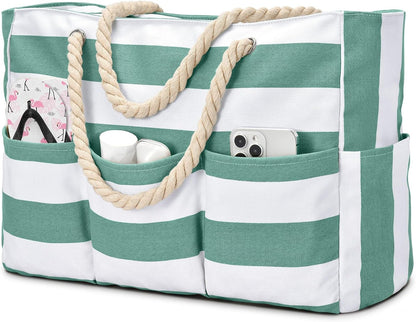 Oversized Water-Resistant Shoulder Tote with Secure Zip Top & 7 Compartments for Towels, Gear & Essentials