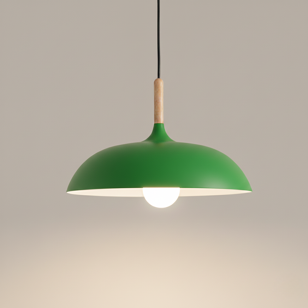 Modern Metal Pendant Light with Wood Detail – Adjustable Drop Ceiling Fixture for Dining, Kitchen & Living Room