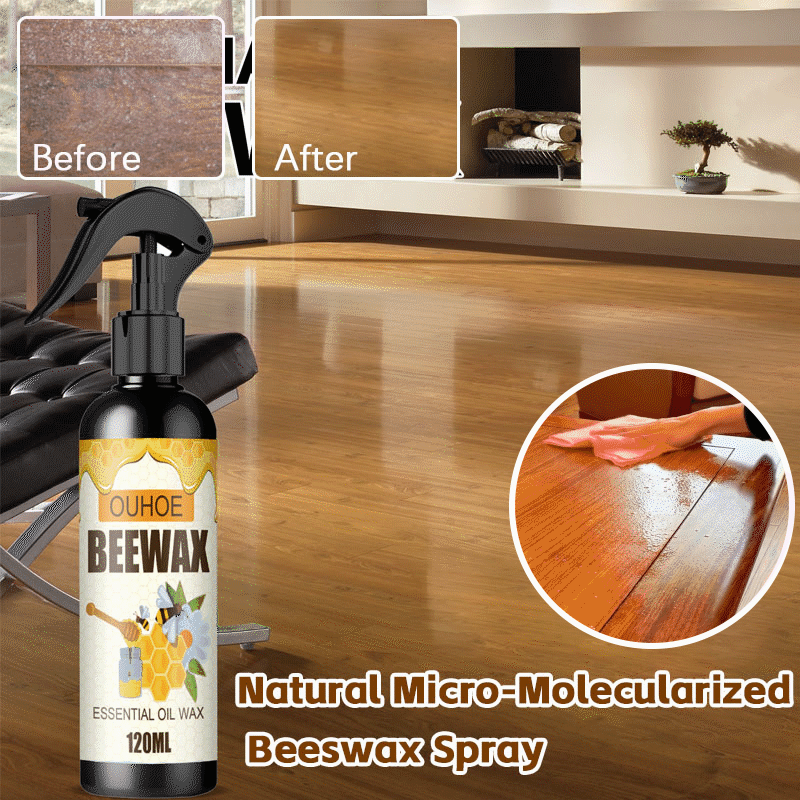 Furniture Polish Spray with Pure Beeswax for Wood Care – Restores Shine & Removes Buildup on Cabinets, Tables, Chairs – Non-Toxic Formula