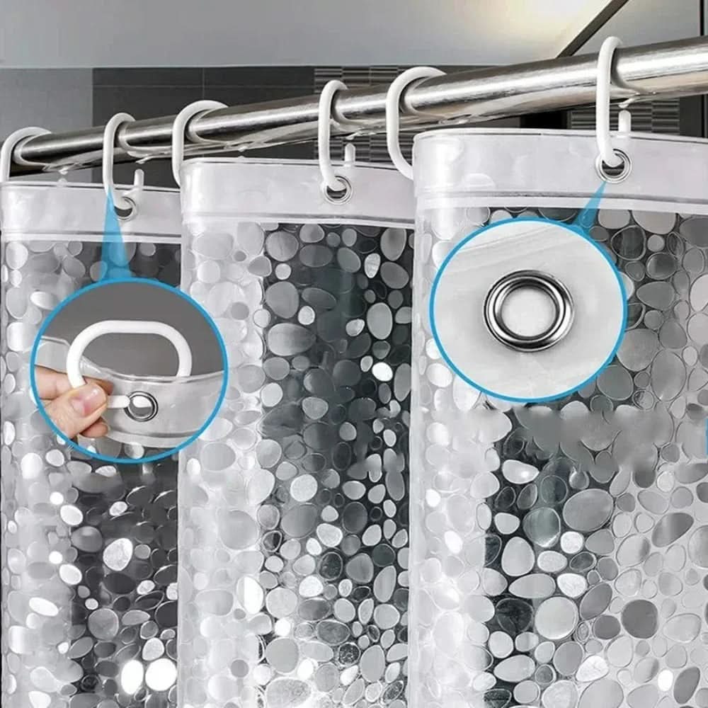 CLEARFLOW – Rideau de douche imperméable transparent motif galets