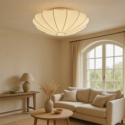 Flush Mount Round Light Fixture White Silk Shade 31.5 Inch Warm Glow for Bedrooms Living Rooms Modern Minimalist Home Overhead Lighting